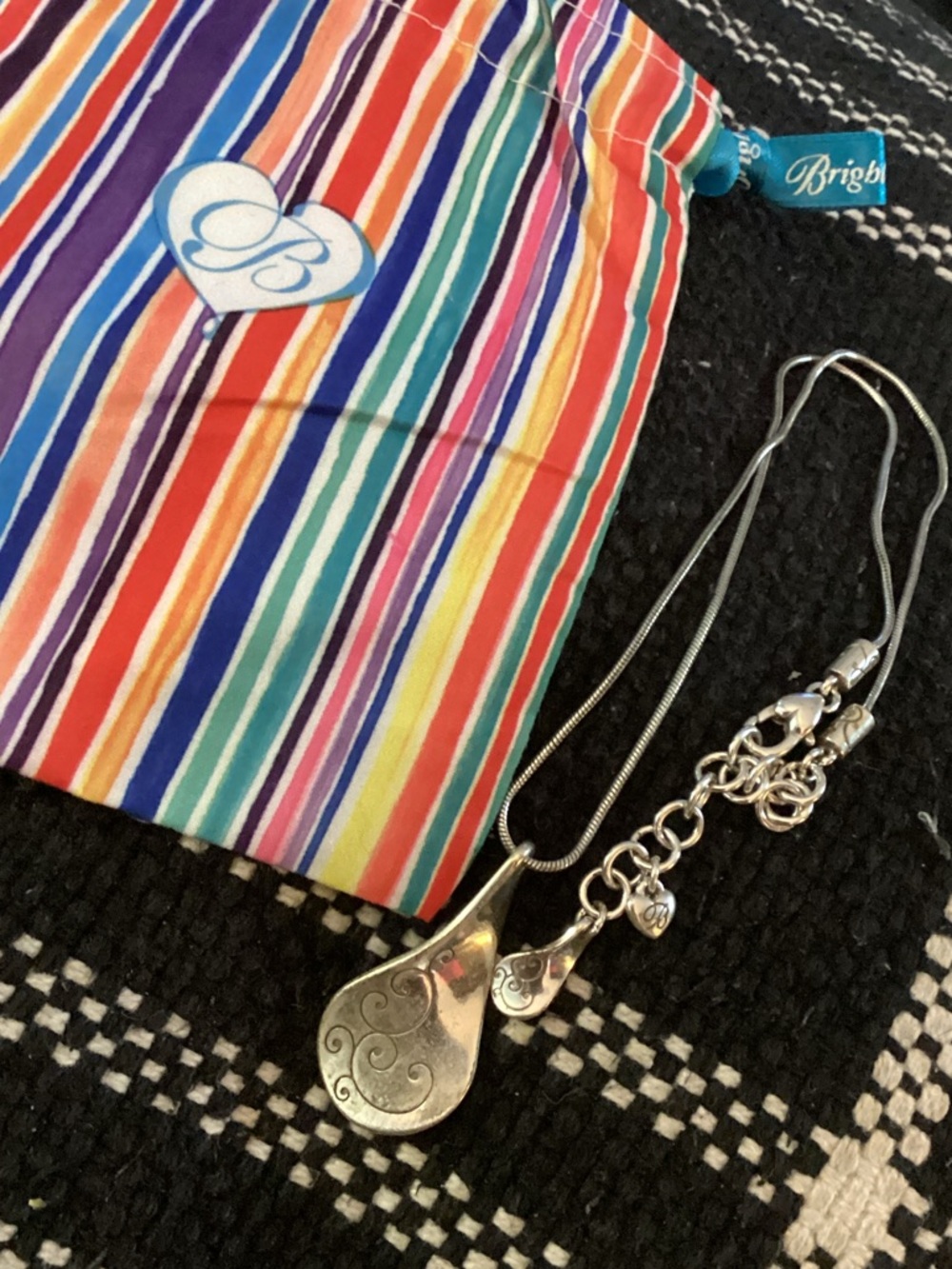 Brighton Rainbow Striped Pouch with Silver Teardrop Necklace
